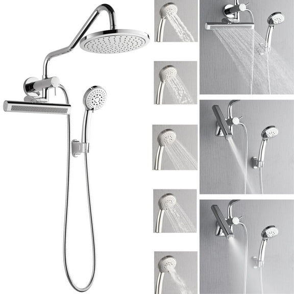 FORNO ACQUA Shower System 9 in. Rainfall Head, 3-Mode Waterfall Body Jet & 5-Mode Handheld. Polished Chrome 2.5 GPM