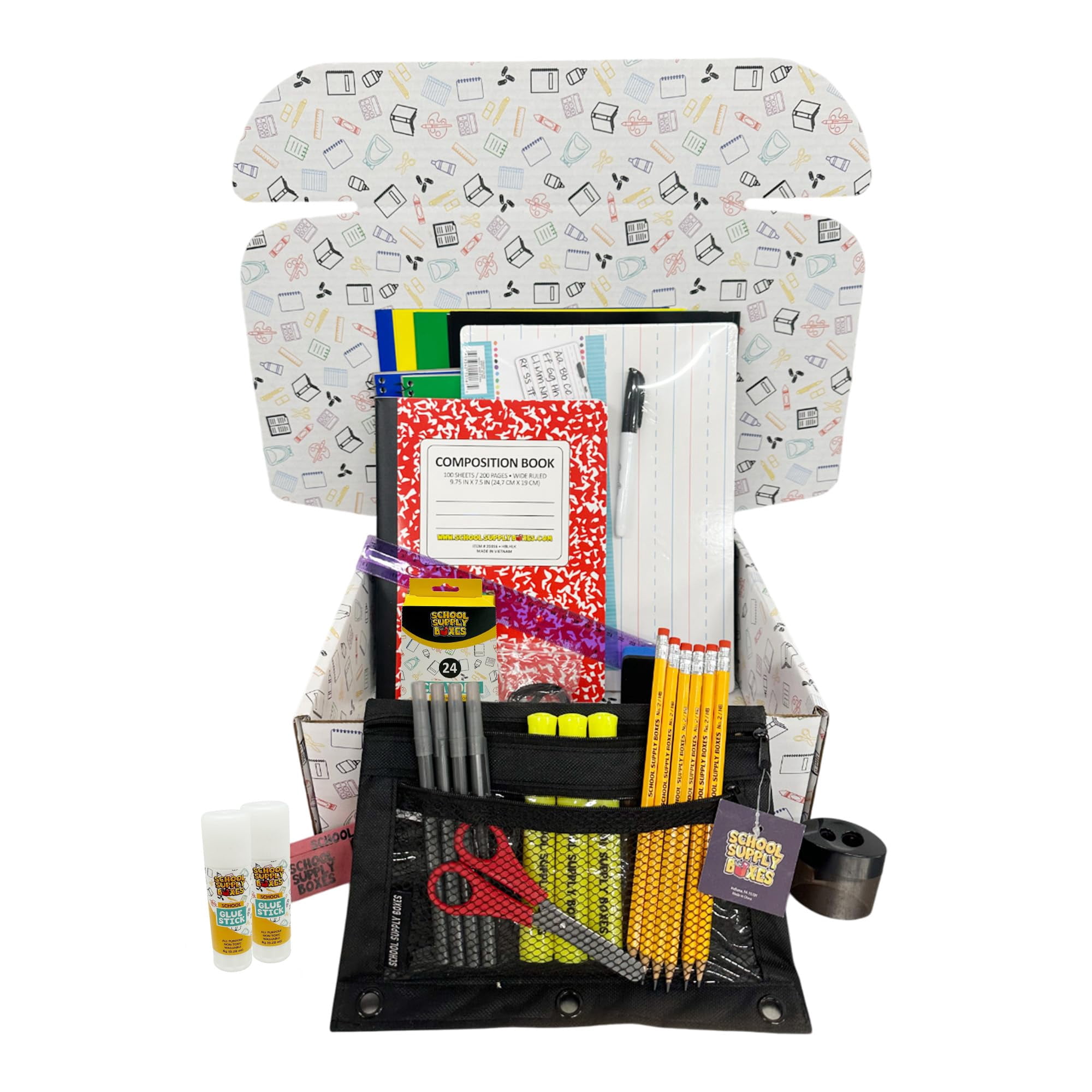 School Supply Boxes | Lapboard Case (4 Boxes) | Back to School Essentials Kit for Students & Teachers | Includes Dry Erase Lapboard, Marker, Notebooks, Pencils, & More