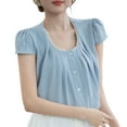 thumbnail image 3 of Olyvenn Cap Short Sleeve Shirts Women Button Down Crew Neck Babydoll Tops Summer Flowy Stylish Peplum Blouse Blue L, 3 of 8