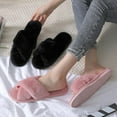 thumbnail image 2 of Women‘s Fuzzy Slippers Cross Band Memory Foam House Slippers Open Toe, 2 of 4