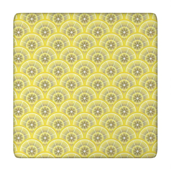 Yellow Lemon Fruit Slices Yellow Pattern Square Fitted Tablecloth with Elastic Edge,Square Table Cover,Washable Elastic Table Cover for Home Kitchen Party Decor 34"x34"