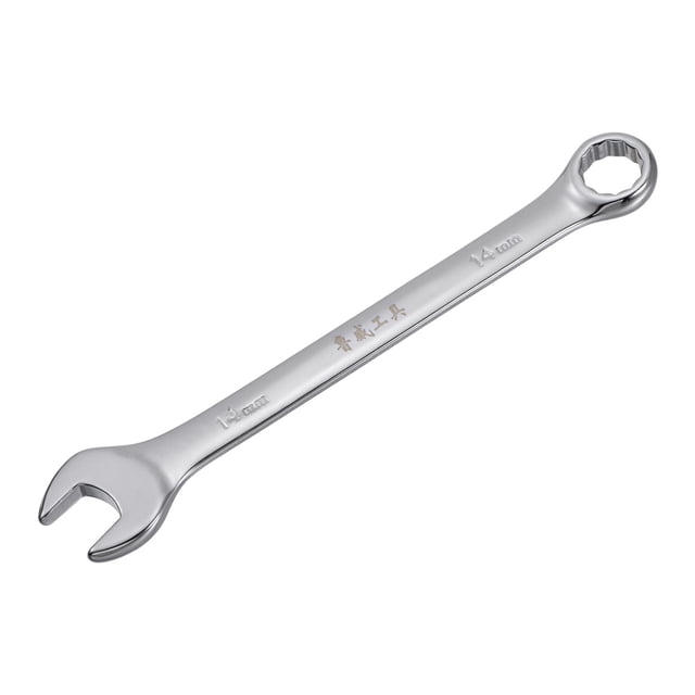 Uxcell Metric 14mm 12-Point Box Open End Combination Wrench Chrome Finish, Cr-V