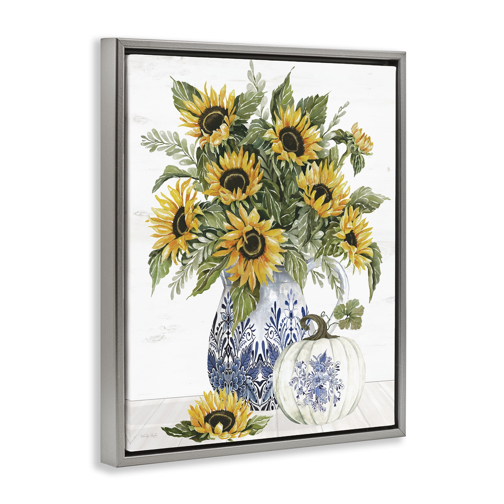 Stupell Industries Imperial Autumn Sunflowers Gray Framed Floater Canvas Wall Art, design by Cindy Jacobs