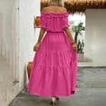 thumbnail image 4 of yunLCZ Basic Women's Tees Everyday Low Price Square Neck Sleeveless Ruffle Waist Off Shoulder Evening Tiered Maxi Dress With Pockets Office casual blouse with leggings, 4 of 7