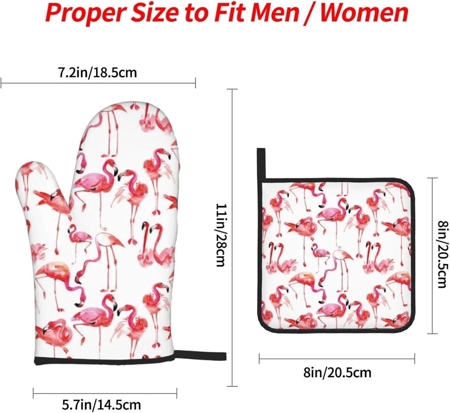 Flamingos Oven Mitts and Pot Holders Sets for Kitchen 4 Pcs 7"X11" Heat Resistant Baking Cooking