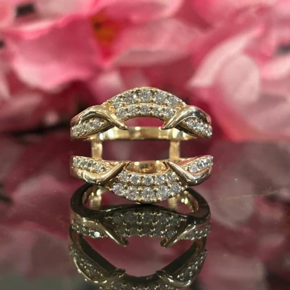 1.55Ct. Curved Wedding Band in 14K Rose Gold Vermeil- Vintage Enhancer Band- Diamond Wedding jacket