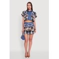 thumbnail image 2 of Women's Cropped Denim Detail Raw Hem Plaid Tiered Shirt, 2 of 5