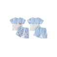 thumbnail image 2 of BemeyourBBs Toddler Baby Boys Summer Clothes Infant Baby Boy Crayfish Crab Outfits Jacquard Patchwork Short Sleeve T-Shirts and Lobster Crab Embroidery Elastic Waist Pockets Shorts Set, 2 of 9
