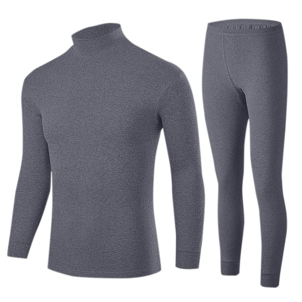 Conjuntos de ropa interior térmica para hombre, cuello medio liso, mangas largas, pantalones con cintura elástica, conjunto de ropa interior cálida de alta elasticidad, traje de poliéster para hombre