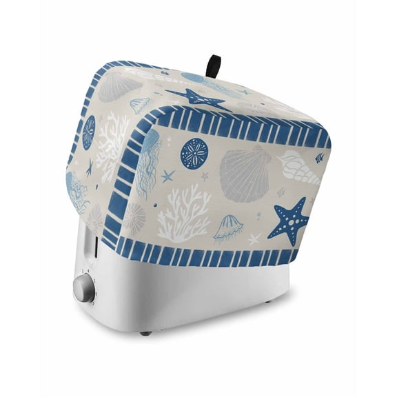 Fsddascl Blue Coastal Toaster Cover 4 Slice, Large Kitchen Appliance Covers, Vintage Ocean Nautical Starfish Coral Striped Toaster Oven Cover with Loop, Bread Machine Cover Dust Cover Protection