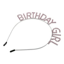 Birthday Girl Headband Tiara for Women Girl Rhinestone Happy Birthday Accessories Silver Tone Pink