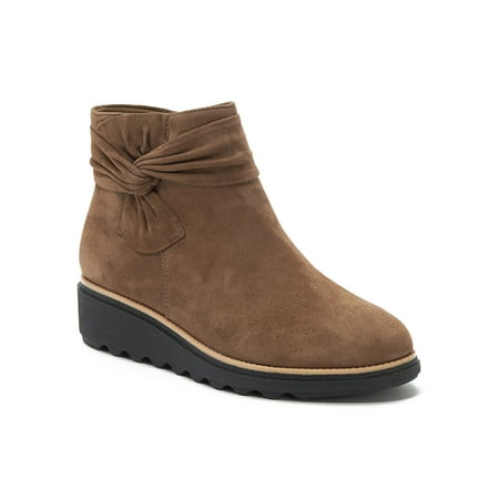 

Lacyhop Women Ankle Boots Twist Decor Suede Mid Heel Zip Wedge Shoes Size