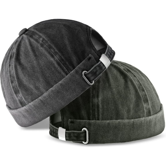 2 Pieces Brimless Hats for Men Adjustable Docker Casual No Brim Hat Visor-Less Flip Sailor Skullcap
