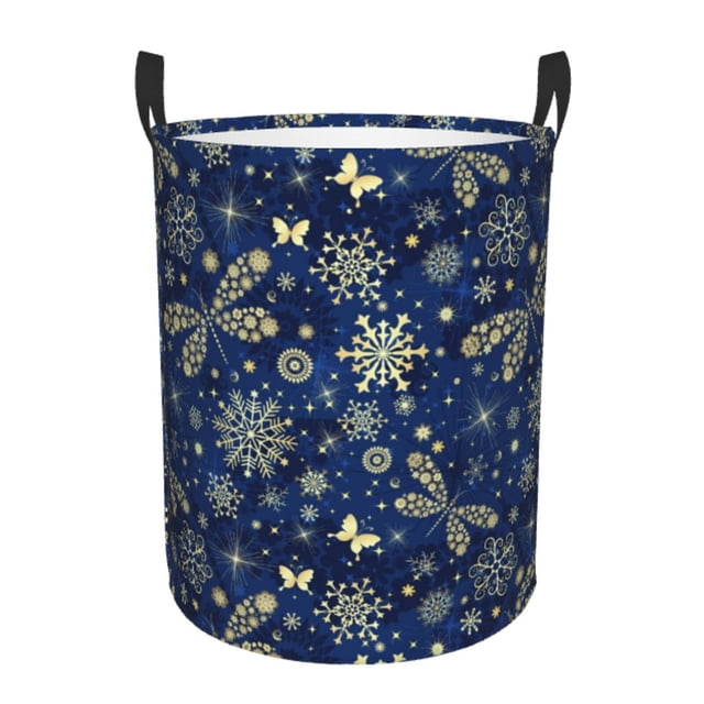 Fotbe Dark Blue Christmas Cesto de Ropa con Asas, Cesto Impermeable de Gran Capacidad, Bolsa de Lavado para Dormitorio, Cesto de Ropa con Ruedas y Asas-Small