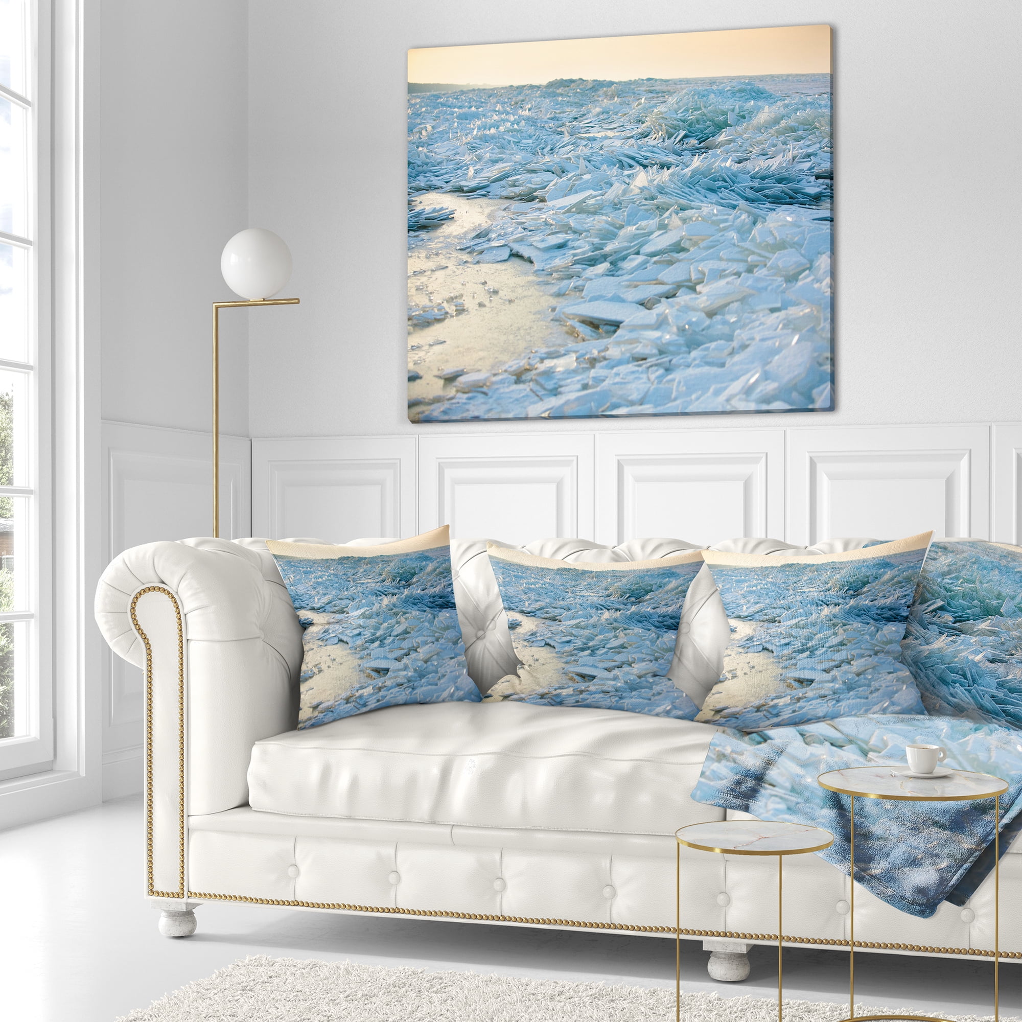 Designart Baltic Sea Winter Landscape - Landscape Printed Throw Pillow - 16x16