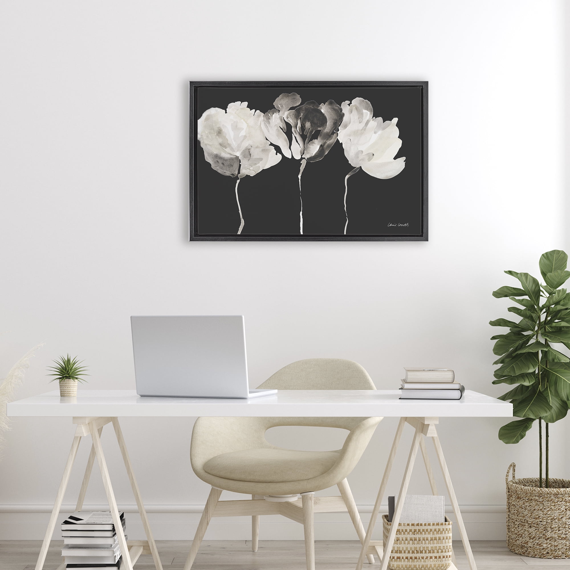 Stupell Industries Trio In Light On Black Black Framed Floater Canvas Wall Art, design by Lanie Loreth
