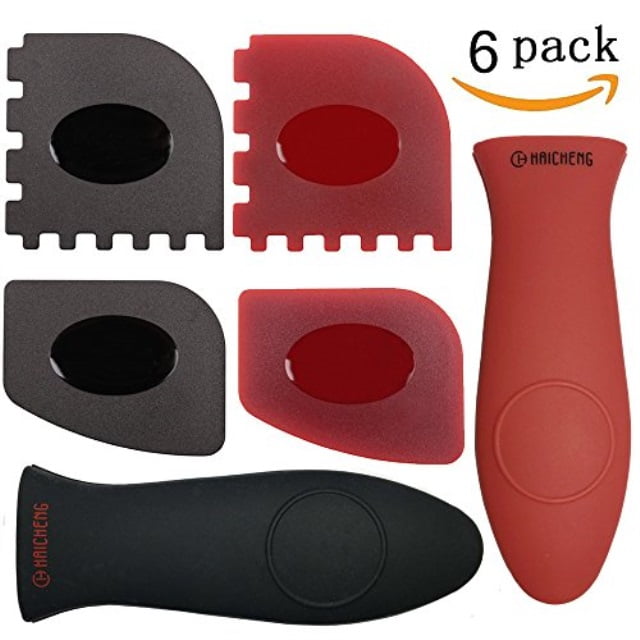 haicheng 6 piece durable grill pan scraper plastic set tool and silicone  hot handle holder for cast iron skillets, frying pans and griddles -  Walmart.com