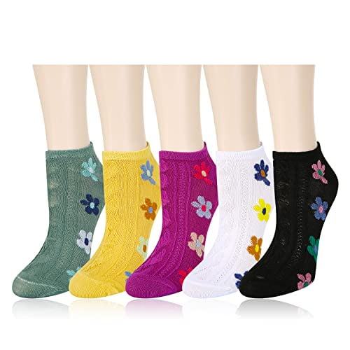 5 pares de calcetines tobilleros divertidos y novedosos para mujer y niña, bonitos calcetines coloridos de dibujos animados de animales florales de algodón, calcetines cortos de corte bajo,