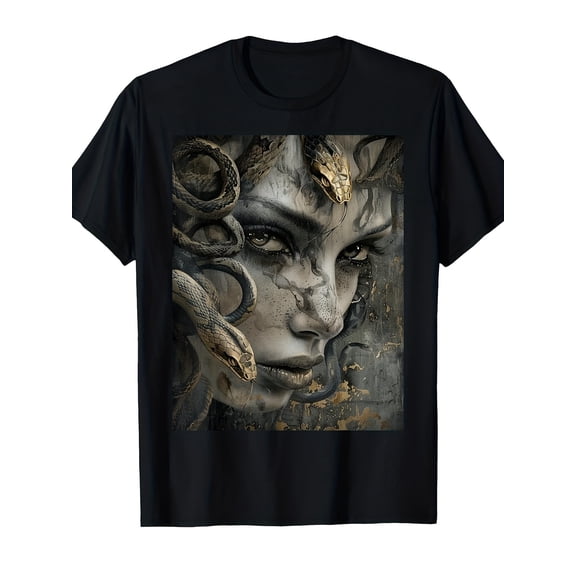 Men's Gothic Mythological Medusa Snake Head Graphic T-Shirt
