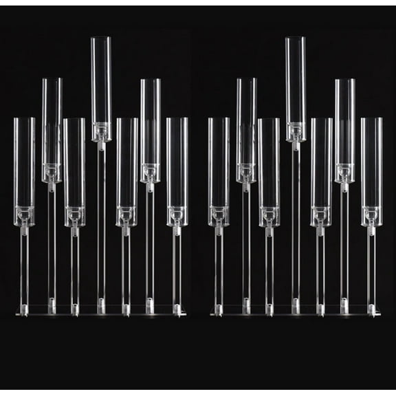 2Pcs 7 Arm Clear Candle Stands Decorative for Wedding Candle,Acrylic Candelabra with Lampshade for Wedding Party Birthday Event Decorations, Fit LED Candle (26.5" Tall)