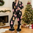thumbnail image 2 of Womens Christmas Pajama Sets Trim Long Sleeve Christmas Theme Printed Shirts Pants Cozy Sleepwear Set Womens Pjs Sets Black L, 2 of 5