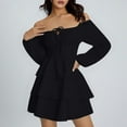 thumbnail image 2 of DHFJKG Off The Shoulder Dresses For Women Long Sleeve 3 Layeres Party Mini Dress Solid Color Fashion Carnival Party Clubwear Trendy Dresses, 2 of 9