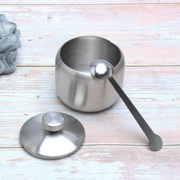 Seasoning Jars Stainless Steel Salt Canister with Spoon Kitchen Spice Storage Pot Container (1 Jar)