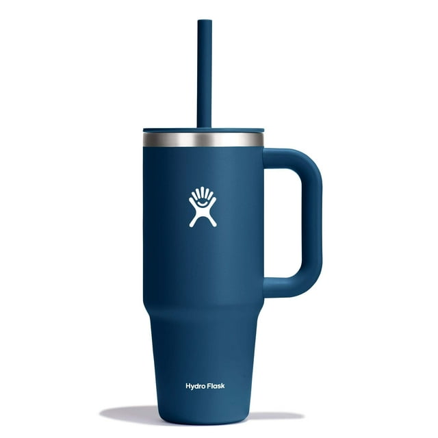 Vaso hidráulico de viaje con asa, tapa y pajita, 700 ml, azul