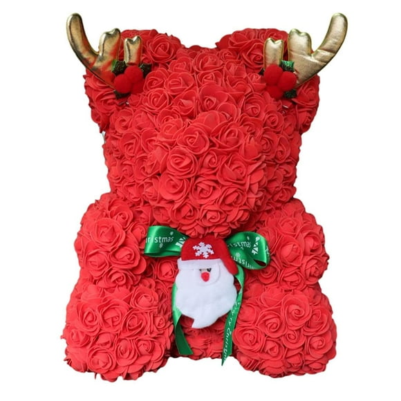 keepw Christmas Rose Flower Bear DIY Rose Bear Artificial Soap Flower Birthday Wedding Party Doll Romantic Valentine Gift