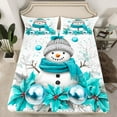 thumbnail image 2 of jejeloiu Snowman Full Size Sheets,Cyan Xmas Leaves Bed Sheets,Merry Christmas Sheet Sets For Girls Boys,Ultra Soft Home Decor,4 Pieces, 2 of 7