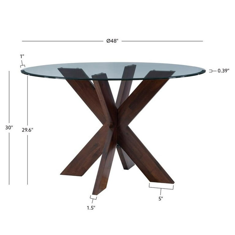 Linon Hale Dining Table Criss Cross Base and Round Glass Top in