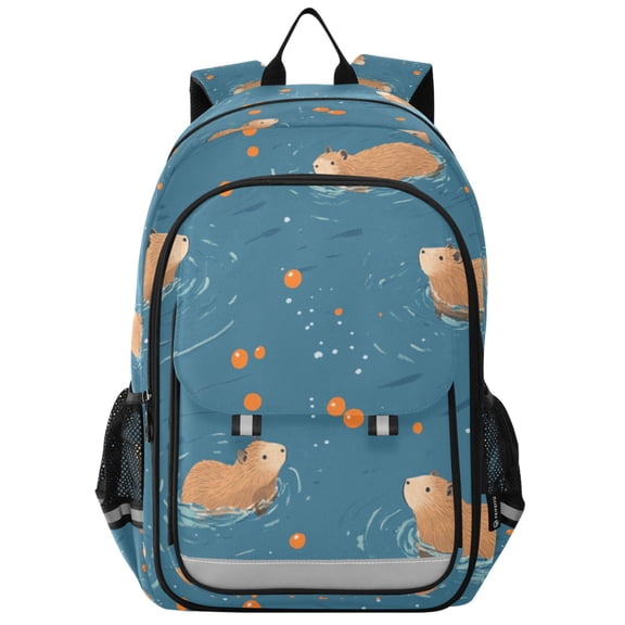 FORMRS Unisex School Backpack 17" Student Travel Bag with Laptop Compartment, Capybaras Swimming