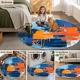 thumbnail image 5 of Round Rugs 5Ft, Orange Blue Geometric Round Area Rug Washable Indoor Throw Carpet, Oil Painting Modern Abstract Soft Non Slip Circle Rug for Cabinet Bathroom Home Decor Aesthetic, 5 of 8