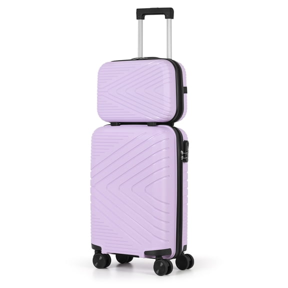 2-Piece Hardside Luggage Set, 20" Carry-On Suitcase with 14" Cosmetic Case, Lightweight Travel Set Purple