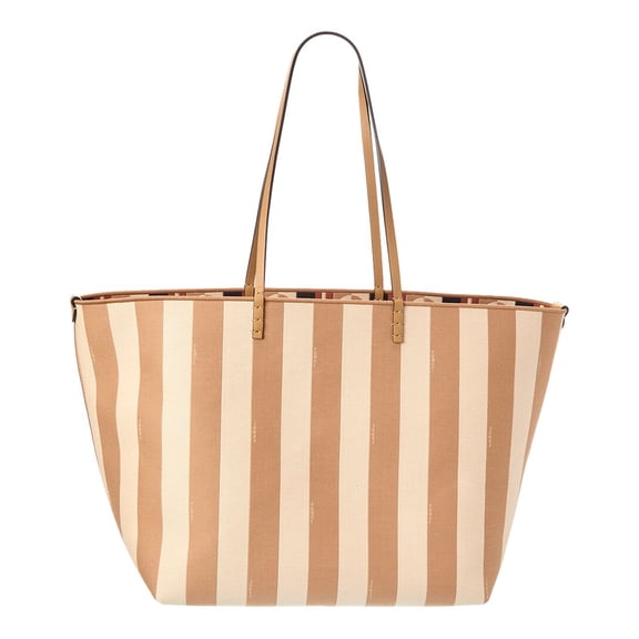 FENDI Roll Large Canvas & Leather Tote, Beige