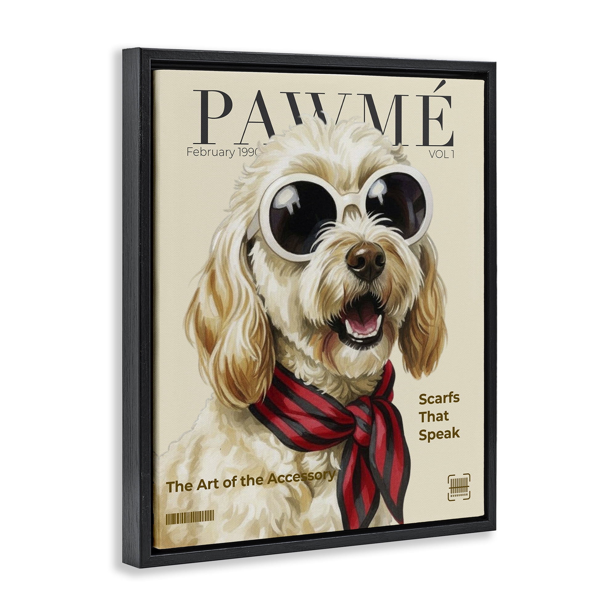 Stupell Industries Pawme Dog Fashion Magazine Black Framed Floater Canvas Wall Art, design by A Barefoot Stylist