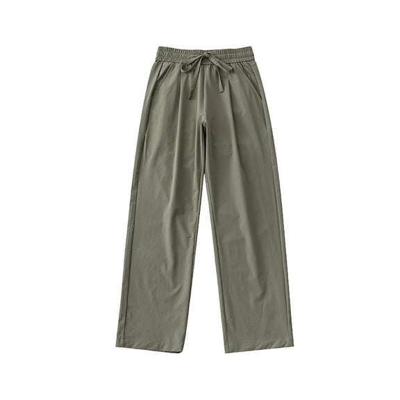 Men's Drawstring Elastic Loose Ice Silk Pants - Nylon Spandex, Jogging, Straight Leg, Casual