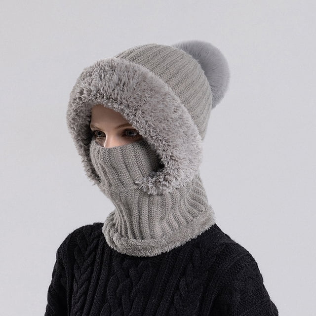 Conjunto de gorro, bufanda y mascarilla de punto para mujer | Cubrebocas de invierno 3 en 1 | Pasamontañas de esquí con forro polar para clima frío