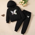 thumbnail image 2 of Girls 2Pcs Outfit Set Children Long Sleeved Hoodie Pants Cute Casual Set for 6-24 Months 2T 3T 4T 5T 6T Children Black,3-4 Years, 2 of 9