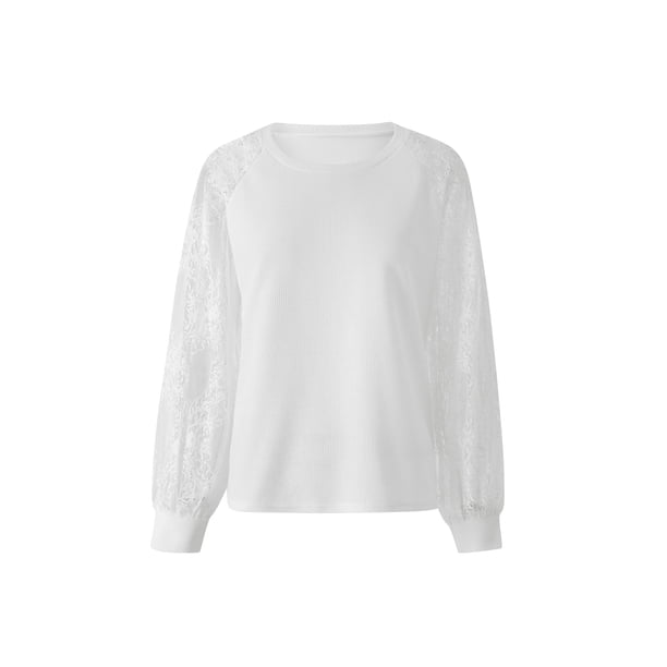 VISgogo Mujeres Camiseta Manga Larga Cuello Redondo Encaje Patchwork Señoras Otoño Tops para Casual Diario VISgogo moda