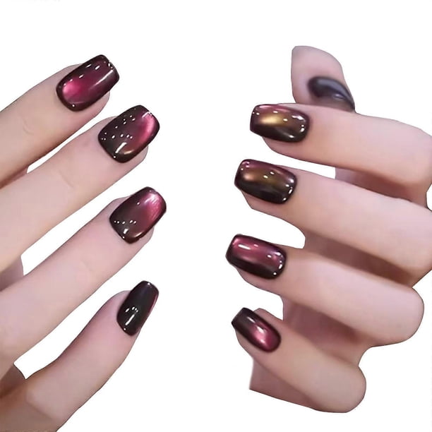 30pcs False Nail Cats Eye Short Press On Nail Easy Application Stick on Nail Manicure For Commuting Or Parties