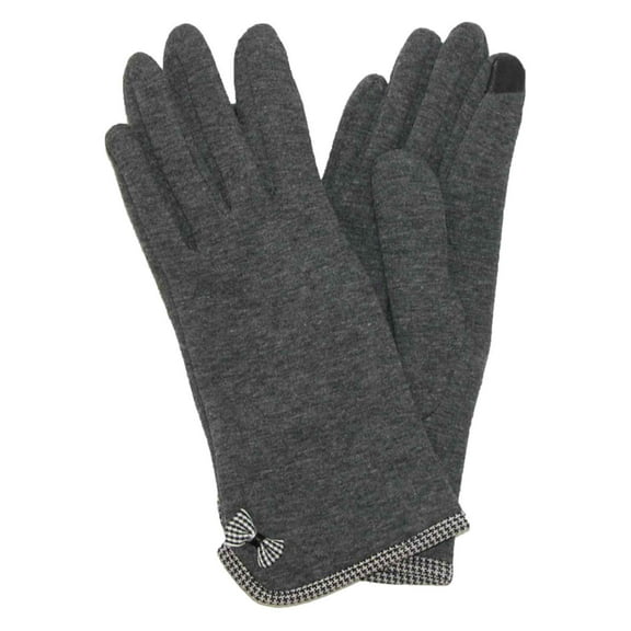 Womens Gray & Houndstooth Bow Stretch Fit Texting & Tech Touchscreen Gloves