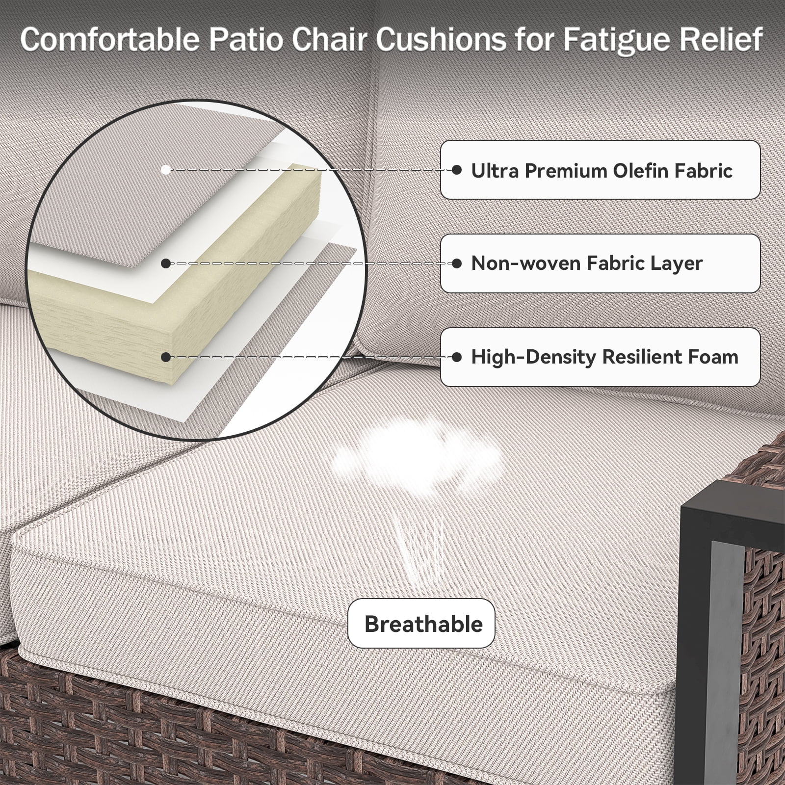 Yeahumalia 2 Packs Outdoor Patio Deep Seat Cushions 23'' x 24'', Water and Fade Resistant, Beige