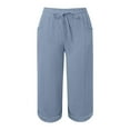 thumbnail image 4 of Bloomae Summer Capris for Women Lightweight Cotton Linen Pants Casual 2025 Loose Comfy Trendy Elastic Waist Cropped Trousers Beach Clothes with Pockets Light Blue M, 4 of 5