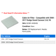 thumbnail image 2 of Cabin Air Filter - Compatible with 2008 - 2017 Dodge Grand Caravan 3.6L V6 2009 2010 2011 2012 2013 2014 2015 2016, 2 of 2