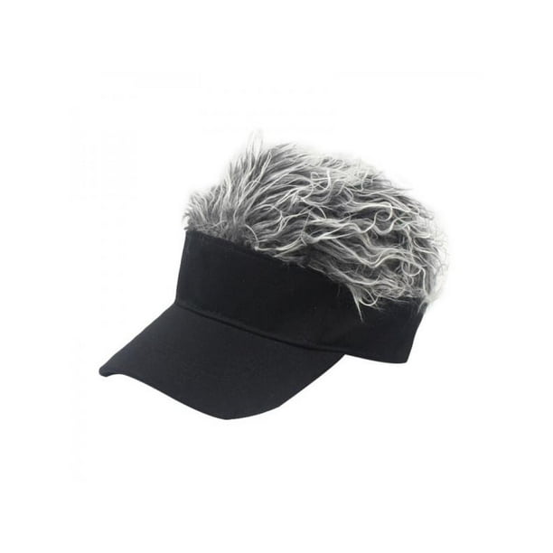 Men Women Flair Hair Sun Visor Cap with Fake Hair Wig Baseball Peaked