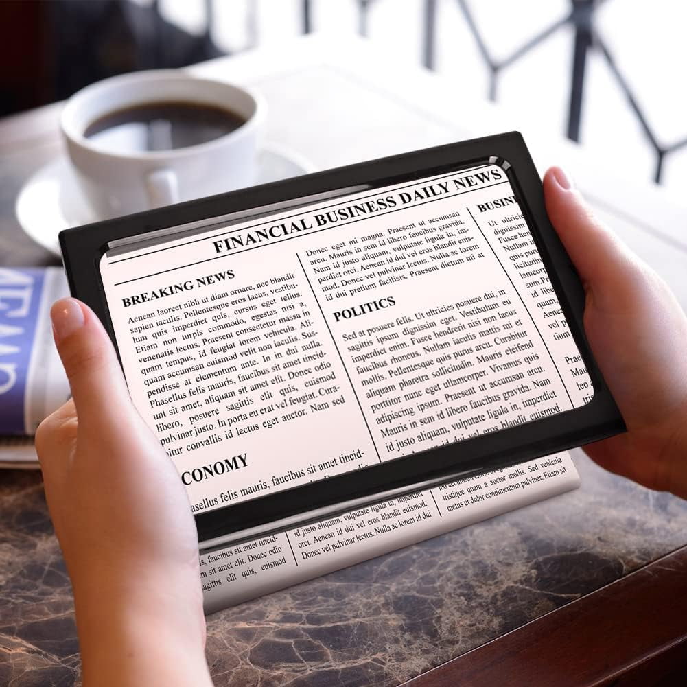 Innovative Hands Free Magnifier, Full Page Magnifying Glass with Acrylic Lens, Foldable Legs for Stable Reading, Portable Magnifier with Wide Reading Area for Hobbyists and Readers