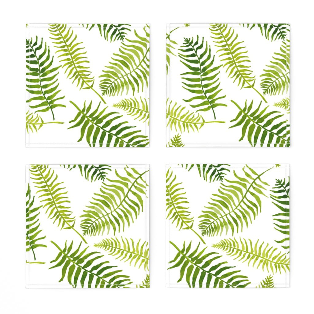 Homemade in Texas Fern Set of 2 Leaf Print Napkins 17, Standard 100% Cotton Duck Canvas Fabric Hemmed Custom Made in Your Size Casual Nature Green 
