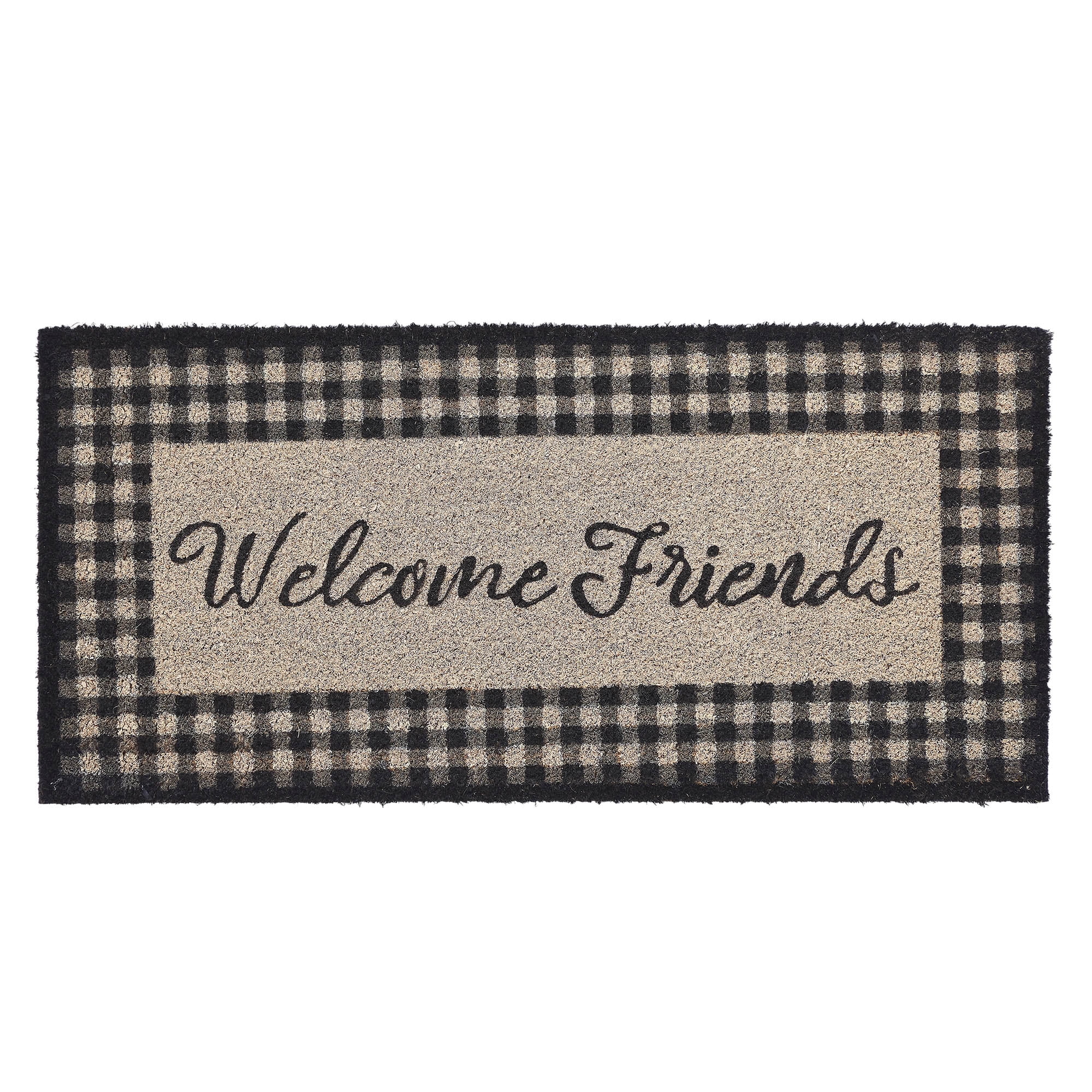 VHC Brands Coir Welcome Door Mat, Entry Rug, with PVC Backing, for Indoor Outdoor Use, Finders Keepers Collection, Rectangle 16x24 Doormat, Welcome Friends, Dark Creme