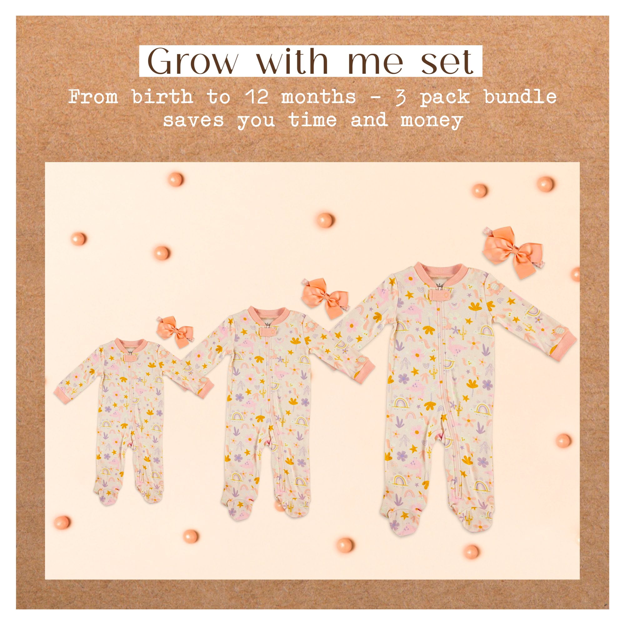 Chick Pea Baby Girl 6Piece Bundle of 2 PC Footed Coverall Sets with